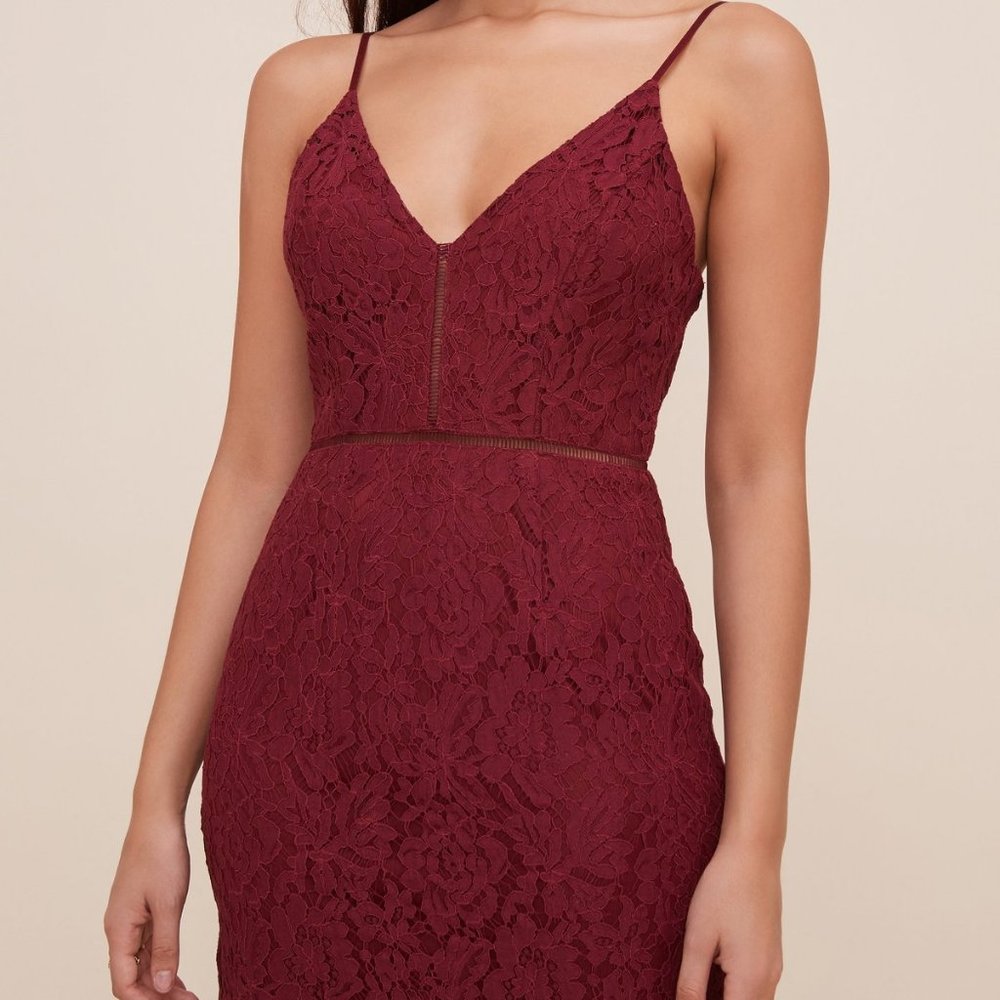 ASTR THE LABEL  Lattice inset lace dress in wine L - Picture 2 of 4